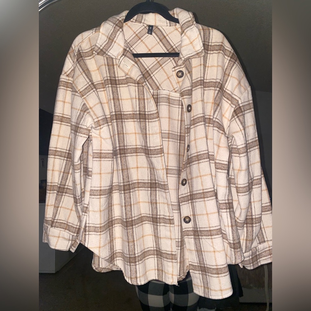 Zaful beige flannel button down Large